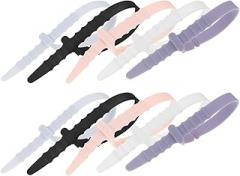 BESPORTBLE 10pcs 180mm Silicone Cable Ties Reusable Rubber Cable Straps Wire Organizer for Home Office Electronics Cord Management, Assorted Colors Black White Pink Frosted Purple