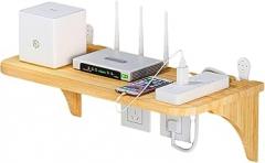 WiFi Router Storage Box Wall-Mounted Router Placement Shelf Router Storage Rack Solid Wood Multimedia Junction Box Suitable for Home, Office Use (Color : Brown, Size : 39 * 19 * 11.7)