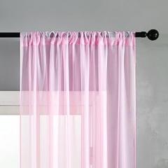 HooHero Pink Beautiful Transparents Sheer Curtains Solid Colors Rod Pocket Top Style Tulle Gauze Voile Fabric