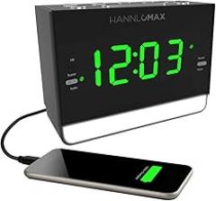 HANNLOMAX HX-128CR Alarm Clock Radio, PLL FM Radio, 1.2 inches Green LED Display, Dual Alarm, 6 Levels Night Light, USB Port for 1A Charging, AC/DC Adaptor Included