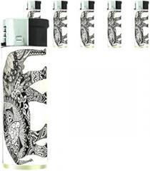 Elephant Art Scene Set of 5 Lighters S39 Electronic Refillable Flame Cigarette Smoking