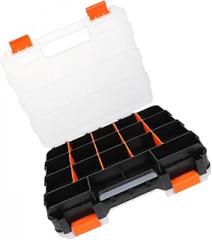 Sosoport Double-sided Portable Plastic Tool Parts Organizer Box, Small Parts Storage Case with Handle, Electronic Component Bead Organizer, 32x27x8cm for Workshop and DIY Use