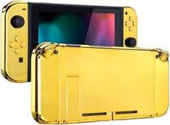 eXtremeRate DIY Replacement Shell Buttons for Nintendo Switch, Back Plate for Switch Console, Housing with Full Set Buttons for Joycon Handheld Controller - Chrome Gold [No Electronics Parts]