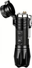 Multifunctional Personal Safety Arc Light Flashlight, Portable Emergency Illumination, USB Rechargeable 220mAh Lithium Battery, Metal Body, Black, with Electronic Lighter