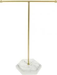 Milisten T-bar Jewelry Display Rack with White Base, Metal Earring and Necklace Holder Stand for Jewelry Organization and Shop Supply, Desktop Accessory Storage for Home and Retail Use