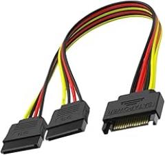 Coolcirc SATA Splitter Cable 15Pin SATA Male to Dual 15 Pin Female Power Cable Sata Extension Cord for HDD SSD Hard Disk Replacement for OEM New 2026 High for Reliable Electronic Component