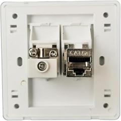 Shielded CAT6 RJ45 LAN Pass-Thru Wall Socket Panel with Cable TV