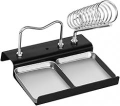 Soldering Iron Holder Metal Stand with Double Rack for Two Irons, Secure Slot for Electronic Repair and Workshop Organization, Black/Silver
