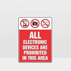 All Electronic Devices Are Prohibited In This Area Sign - Prohibition Metal Tin Sign 12x8 Inch for Industrial or Commercial Use