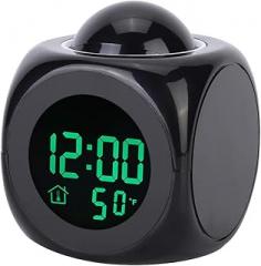 Multifunctional LCD Electronic Clock, Digital Projection Alarm Clock with Temperature Display, Voice Telling Time and Backlight Function for Home Office Use