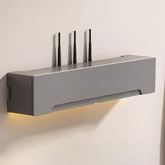 WiFi Router Storage Box Wall-Mounted Wooden Router Shelf with Decorative Cover Set-Top Box and Electronic Storage for Home Practical(Gray,60 cm)