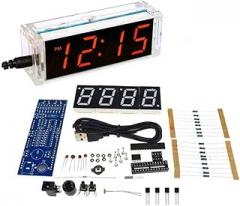 4 Digital DIY Electronic Clock kit Multicolor LED time Week Temperature Date Display with Clear case Cover (Orange)
