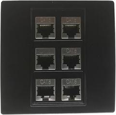 6-Port Shielded Female CAT6 RJ45 Network and Socket Wall Plate (Black) 86x86mm