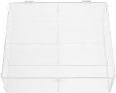 Wakauto Card Organizer Storage Box with Lid, Plastic Small Items Storage Container for Cards, Photos, and Electronics, 6-compartment Flip Cover Case for Collectible Display and Travel