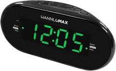 HANNLOMAX HX-123CR Alarm Clock Radio, PLL AM/FM Radio, 1.2 inches Green LED Display, Dual Alarm Wake up to Radio or Buzzer, Dimmer, AC Power Operation only, AC/DC Adaptor Included.