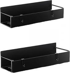 Two Black Pieces Magnetic Refrigerator Organizer - No Drill Side Mounted Spice Rack, Adjustable Kitchen Storage With Hooks