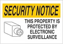 Security Notice Sign: THIS PROPERTY IS PROTECTED BY ELECTRONIC SURVEILLANCE (w/Picto) Metal Sign 8 x 12 Inch – Indoor Outdoor Decor Plate