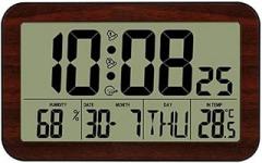 Large Screen Digital Wall Clock Household Electronic Wall Clock Student Electronic Alarm Clock Digital Display Desk Clock (Dark Wood Grain 171x94mm)