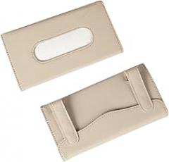 Tissue Box Holder PU Leather Tissue Holder Car Tissue Organizer Box Paper Towel Holder Napkin Holder for Sun Visor Decorative Napkin Holder (Color : Black 2) (Beige 1)