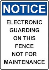 Safety Signs Portrait NOTICE Electronic Guarding On This Fence Sign Metal Tin Vintage Sign 12 X 8 Inch Game Room Man Cave Wall Decor
