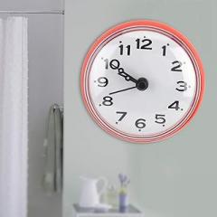 Clock,Suction Cup Waterproof Bathroom Clock Desktop Clocks Silent Non-Ticking Prevent Mist Wall Clock Mini Waterproof Clock Electronic Sucker Wall Clock for Toilet, Kitchen, Desk,Wall(red)