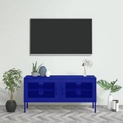 Navy Blue TV Stand for Living Room 41. 3 Inch Wide Steel TV Cabinet with 2 Mesh Doors & Cable Management, heavy-duty Entertainment Center for TVs up to 65 Inch, Modern Storage DVDs & Electronics
