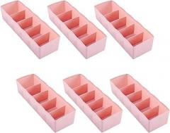 Milisten 6pcs Plastic Underwear and Sock Organizer Boxes, Drawer-type Storage Container Set, Nordic Pink, Space-saving Closet and Dresser Organizer for Home Use