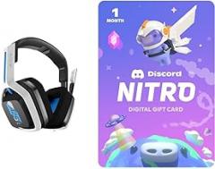 Logitech G Astro A20 Lightspeed Wireless Gaming Headset for PS5, PS4 + Discord Nitro 1-Month Subscription Gift Card [Digital Code] Bundle: - White