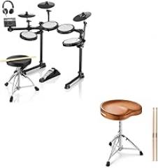 Donner DED-200 LITE Electronic Drum Set for Beginner with 450+ Sounds and Donner Saddle Drum Throne Height Adjustable Padded Seat Drum Stool for Adults and Kids
