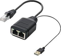 Duttek RJ45 Splitter Cable 0.65Ft, 100Mbps RJ45 1 in 2 Y Splitter Cable, RJ45 Network Male to Dual Female Ethernet Adapter Cable with Power USB2.0 Cable 40cm for Cat7/6/5.(Simultaneously Internet)