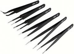 6PCS Stainless Steel Tweezers ESD Anti-Static Precision Point Tips for Nail Art False Eyelashes Electronics Repair DIY Beadwork, 0.8mm