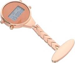 Beaupretty Rose Gold Electronic Digital Display Lapel Pin Watch for Nurses and Students Alloy Doctor Pocket Watch with Smooth Surface Unisex Medical Timepiece Healthcare Professionals