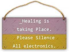 Request Silence Electronics Healing Notice Gift Wooden Hanging Sign Plaque Serene Style Decor House Front Door Yard Porch Garden Fence Post Wall 12×8 in