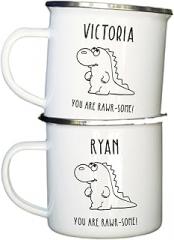 Personalized enamel dinosaur cup, tea cup, 11 ounce camping coffee cup, fun gift, family milk cup