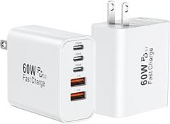 USB C Fast Charger Block, 60W USBC Wall Charger Plug, 2Pack 5-Port Type C Phone Charging Cubes Power Adapter Multiport Brick for iPhone 17/16/15/14/13/12/11/Pro Max/Plus/Air, iPad mini/Pro,Galaxy S25