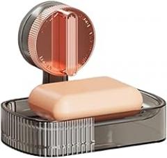 Wall-Mounted Suction Cup Soap Dish for Bathroom – No-Drill Transparent PET Soap Holder with Drainage Design, Space-Saving Small Bathroom Soap Organizer, 11 x 13.8 cm(Transparent Gray)