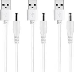 3-Pack 3.3FT USB to 5V DC Charger Cable | USB to DC 3.5mm x 1.35mm Barrel Jack Adapter for Electronics | Replacement Charging Cable for Small Devices,White