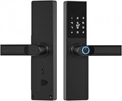 TTLOCK APP Electronic Door Lock Digital Black Smart Lock Fingerprint Door Lock for Office Apartment Home Compatible with Alexa(Without Mortise)