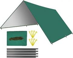 Waterproof Camping Tarp Sunshade UV Protection Lightweight Outdoor Adventure Hiking Camping Backpacking Picnic Tent Tarp(Green Set,3m x 3m)