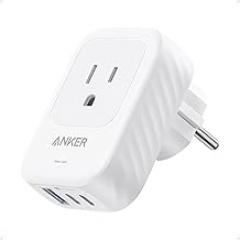 Anker European Travel Plug Adapter, 15W USB-C & 2 AC Outlets, Fits Type E/F Sockets, Compact for iPhone, iPad & More (Not Compatible with Type L/G Sockets)
