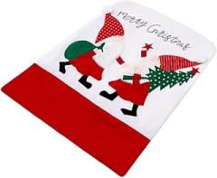 Milisten Christmas Chair Back Cover Embroidered Red and White Plush Seat Slipcover Festive Chair Protector for Dining Room Holiday Decor 1pcs