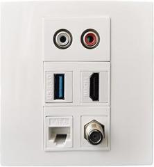 Audio Female U3.0 HDMI2.0 Pass-Through CAT6 RJ45 LAN Socket with F Connector Digital Coaxial TV Wall Panel