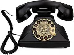 Qdid Corded Telephone Rotary Dial Disc Retro Telephone in The Sinuous Style of The 1920s with Modern Electronic Bell (Color : Black)
