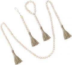 Milisten Wooden Bead Tassel String Wall Hanging Pendant Set of 3 Rustic Farmhouse Jute Rope Tassel Decor for Home Wall Decoration