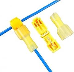 50 PCS Quick-Free Stripping Plugs, Red Blue Yellow Cable Connector Plug, 12mm*36mm T-Shaped Crimp Terminal(Yellow)