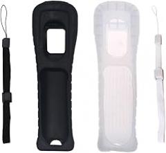 2pcs Replacement Silicone Protective Skin Case Cover with 2pcs Wrist Strap for Wii Remote Controller (Black & White)