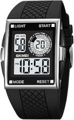 Gosasa Fashion Unisex Square Digital Watch Big Face Sport Outdoor Dual Time Countdown Electronic Watches Led Light Wristwatch for Men Women (Silver White)