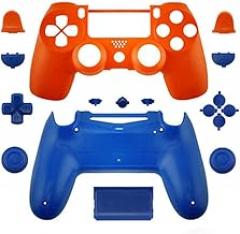 Full Housing Shell Case Cover with Buttons Mod Kit for PS4 Slim Pro JMD-040 Wireless Controller Replacement - Orange w/Blue