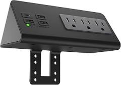 Electriduct Edge Mount Nightstand Charger 6 Amp 1 USB-C Charging Port + 3 USB-A Charging Ports, 3 AC Power Strip Outlets Clamp Desk Power Center - Black