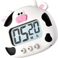 Cartoon Ox-Shaped Electronic Baking Timer Large Screen Digital Kitchen Cooking Timer White for Home and Study Use